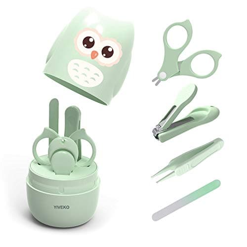 YIVEKO Baby Nail Kit, 4-in-1 Baby Nail Care Set with Cute Case, Baby Nail Clippers, Scissors, Nail File & Tweezers, Baby Manicure Kit and Pedicure kit for Newborn, Infant, Toddler, Kids-Owl Green - Image 1