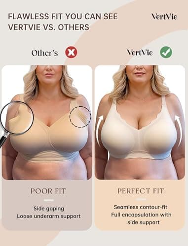 Vertvie Womens Seamless Bras No Underwire Supportive Wireless Push Up Full Coverage Bralette Comfort Scalloped T-Shirt Bra(Grey Blue,Medium) - Image 5
