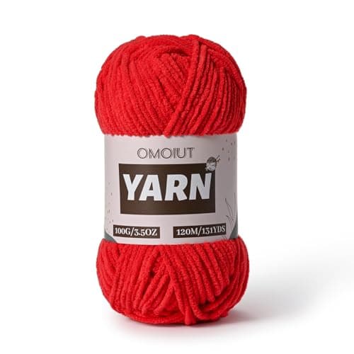 Plush Chenille Chunky Crochet Yarn - Baby Yarn for Crocheting Soft - Velvet Yarns Knitting for Blankets Crafts - Fluffy Amigurumi Yarns 100g / 131yd (Red) - Image 1