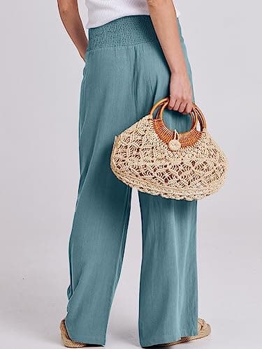 ANRABESS Women Linen Palazzo Pants Summer Boho Wide Leg High Waist Casual Lounge Pant 2025 Beach Travel Vacation Outfits Lake Medium - Image 4