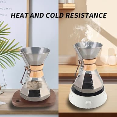 Mongdio 34oz/1000ml Pour Over Coffee Maker with Reusable Stainless Steel Filter and Wooden Collar Holder, 6-8 Cups Borosilicate Glass Coffee Maker for Camping Home, Gray - Image 5