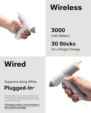 HOTO Easyflow Hot Glue Gun, Cordless Glue Gun with 40 Sticks, 30s Fast Preheating, 3000mAh, One-Hand Auto Dispensing, Anti-Scald & Anti-Drip, Wireless/Wired, Ideal for DIY/Kids Crafts & Home Repairs - Image 4