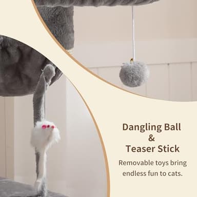 Heybly Cat Tree with Toy, Cat Tower Condo for Indoor Cats, Cat House with Padded Plush Perch, Cozy Hammock and Sisal Scratching Posts, Light Gray HCT004SW - Image 4