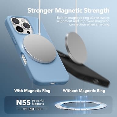 GONEZ Magnetic for iPhone 16 Pro Case, Compatible with MagSafe, [Screen Protector + Camera Lens Protector], Silicone Shockproof Anti-Scratch Protective Phone Case 6.3 inch, Mist Blue - Image 3