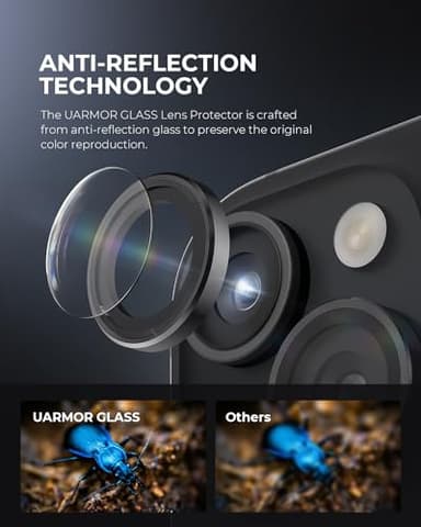 Upcommon UARMOR Camera Lens Protector Compatible with [ iPhone 17, 16 & 16 Plus ] 9H Tempered Glass & Aluminum Cover, HD Clear, Easy Installation Kit - Silver Glitter - Image 5