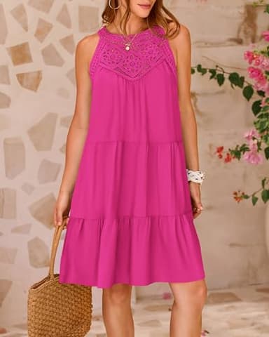 BTFBM Women Summer Halter Dresses Casual Spring 2025 Sleeveless A-Line Tiered Swing Mini Dress Beach Vacation Sundress(Rose Red, XX-Large) - Image 3