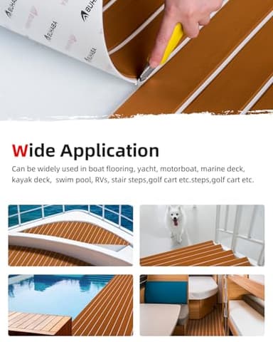 Abahub EVA Foam Boat Decking 96''x24'' Self-Adhesive Faux Teak Marine Flooring Sheet Traction Pad for Boats Surfboard, Brown with White Seam Lines - Image 4