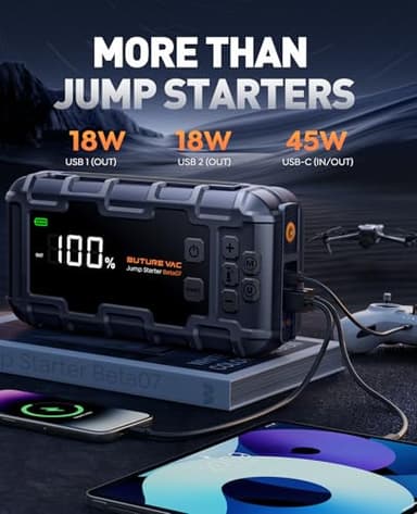 10-in-1 Portable Car Battery Jump Starter with Air Compressor 8000A 160PSI 45W Charger, Jump Starter Jump Box (All Gas 14L Diesel), Car Battery Jumper Starter Portable Jumper Cables, Gloves, Lights - Image 5