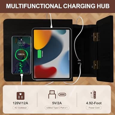 Cazacomzy Small Black Side Table Charging Station for Bedroom, Narrow Black Living Room End Tables with Storage, Skinny USB Nightstand with Outlet, Gaming Coffee Table for Couch with USB Ports - Image 5