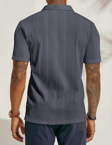 PJ PAUL JONES Mens Polo Shirts Short Sleeve Textured Golf Polo Shirts Dark Grey - Image 4