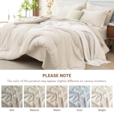 MUXHOMO 7 Pieces Queen Comforter Set, Soft Bed in a Bag Queen Size, All Season Bedding Set with Comforter, Flat Sheet, Fitted Sheet, Pillowcases & Shams, Beige - Image 7