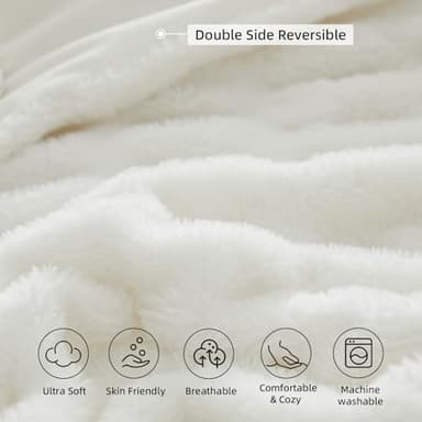 PHF Fluffy Ruched Faux Fur Throw Blanket for Couch,Cozy Plush Soft Luxury Warm for Fall Winter,Reversible Furry Thick Lightweight Blanket for Bed Sofa,Aesthetic Room Decor,50 * 60 Inches,White - Image 3