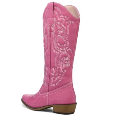 mysoft Women's Cowboy Boots Mid Calf Cowgirl Embroidered Western Pointed Toe Chunky Heel Pull On Knee High Boots - Image 3