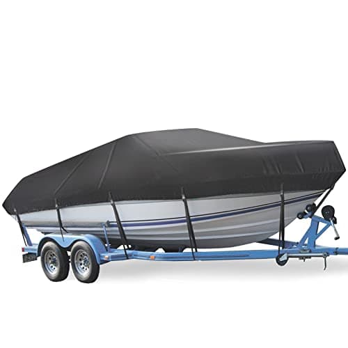 Mancro Boat Cover, 17-19ft Waterproof Trailerable Boat Cover, Heavy Duty UV Resistant Marine Grade Outboard Cover Compatible for Bass Boat, Fits Bayliner Tri-Hull V-Hull Fishing Runabout Boat, Black - Image 1