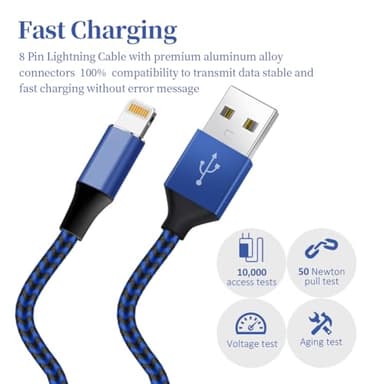 iPhone Charger [Apple MFi Certified] Lightning Cable 6PACK-3/3/6/6/6/10 FT Nylon Braided iPhone Charger Cord High Speed Cord for iPhone 14/13/12/11 Pro Max/XS MAX/XR/XS/X/8/7/Plus/6S/6/iPad - Image 3