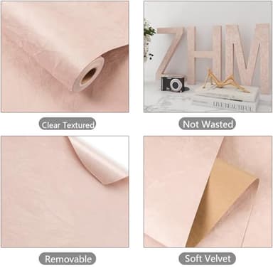 YENHOME Pink Wallpaper for Bedroom 17.7"X200" Removable Felt Fabric Pink Peel and Stick Wallpaper Self Adhesive Felt Sheets Roll Velvet Flocking Paper Textured Contact Paper for Cabinets - Image 6