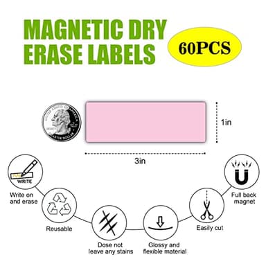 Magnetic Dry Erase Magnets Labels(1x3,Pack of 60),Organizing Schedules in Office/Classroom.Reusable Name Tags on Fridge/White Board,Pastel Colors(Light Pink) - Image 4
