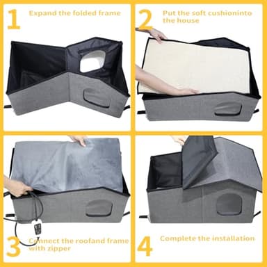 Heated Cat House for Outside-Waterproof & Windproof Outdoor Cat Shelter with Removable Heating Pad & LED Lights for All Seasons (Gray, 12"x24") - Image 2