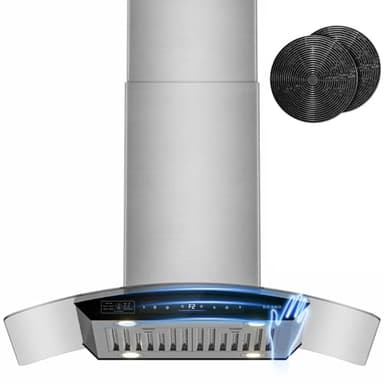 BRANO 36 Inch Island Range Hood, 900 CFM Voice/Gesture/Touch Control Ceiling Vent Hood with 4 Speed Exhaust Fan, 4 LED Lights, Memory Mode, Ducted/Ductless Convertible with 2 Charcoal Filter - Image 1