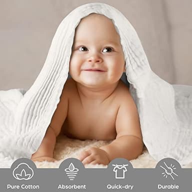 MUKIN Baby Bath Towels, Super Soft Cotton Receiving Blanket for Baby's Delicate Skin,2Pack Swaddle Blanket for Newborns Toddlers Boy Girl,Baby Registry as Shower (White+White) - Image 5