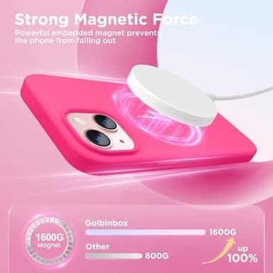 GolbinBox Magnetic for iPhone 13 Case & iPhone 14 Case, Compatible with MagSafe, [Soft Anti-Scratch Microfiber Lining], Slim Liquid Silicone Shockproof Protective Phone Case 6.1 inch, Hot Pink - Image 3