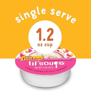 Purina Friskies Grain Free Wet Cat Food Lickable Cat Treats Variety Pack, Lil' Soups With Salmon, Tuna or Shrimp - (Pack of 30) 1.2 oz. Cups - Image 5