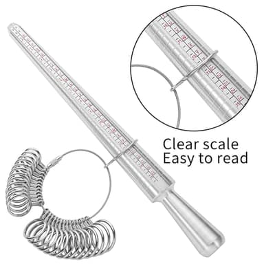 Hudinsun 4 PCS Ring Sizer Measuring Tool Kit, Ring Mandrel Measurer, 2 PCS Finger Size Tape 1-17 USA Rings Size, 27 PCS Stainless Steel Measuring Ring Tool, US Ring Size 0-13 with Half Size - Image 7