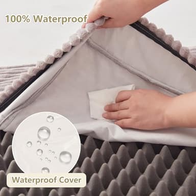 Orthopedic Dog Beds for Medium, Small Dogs - Plush Washable with Egg Crate Foam, Waterproof with Removable Cover & Anti-Slip Bottom, Comfy Striped Dog Bed for Crate, 31x25 Inch, Gray - Image 5