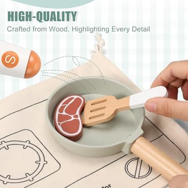 Wooden Play Cooking Set, Pretend Play Kitchen Accessories Toys Set for Kids Toddlers, Including Play Dishes, Pot and Pan, Utensils, Gifts for 3 4 5 Years Old Girls Boys - Image 4