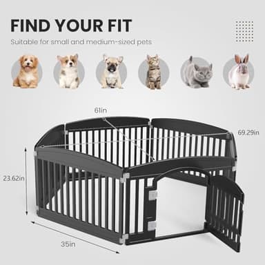 Sweetcrispy Plastic Dog Playpen - 6-Panel 24" Expandable & Durable Pet Fence for Medium Dogs - Indoor & Outdoor Portable Puppy Playpen with Secure Locking Door, Black - Image 7