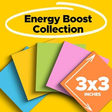 Post-it Super Sticky Notes, 3x3 in, 6 Pads, 2X The Sticking Power, Energy Boost Collection, Bright Colors (Orange, Pink, Blue, Green),Recyclable (654-6SSAU) - Image 2