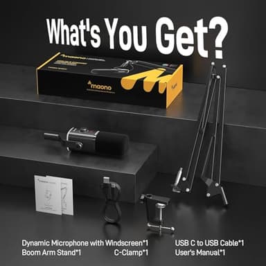 MAONO XLR/USB Gaming Microphone Kit: Dynamic PC Mic for Streaming Podcasting, Software Support, Mute Button, Gain Control, RGB Computer Mic with Boom Arm Stand, for Recording, PS4/PS5, PD100XS Black - Image 8