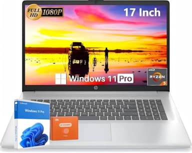 HP 17 inch Laptop, Office Pro Lifetime License, 17.3" Full HD IPS Display, AMD Ryzen 5 7430U, AMD Radeon Graphics, 32 GB RAM, 1 TB SSD, Wi-Fi 6, Copilot AI, Webcam, Windows 11 Pro, w/Accessories - Image 1