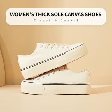 hash bubbie Platform Sneakers for Women White Platform Shoes Low Top Tennis Shoes Non Slip Black Fashion Canvas Sneakers(Beige.US11) - Image 6