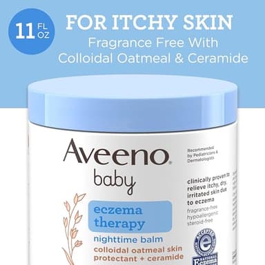 Aveeno Baby Eczema Therapy Nighttime Body Balm, Moisturizing Eczema Treatment, Ceramides, Triple Oat Complex, Soothes Dry, Itchy Skin, Hypoallergenic, Fragrance & Steroid Free, 11oz - Image 3