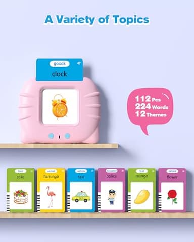 Talking Flash Cards for Toddlers 1 2 3 4 Year Olds, Montessori Language Learning with 224 Words, Pocket Speech Therapy and Autism Playthings, Children's Sensory Educational Device, Pink - Image 2