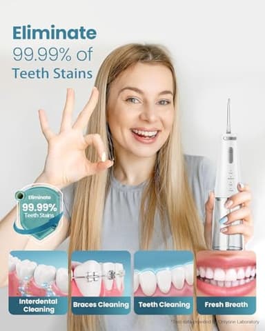Onlyone Water Dental Flosser, 300ML Portable Oral Irrigator for Teeth, 4 Modes and 5 Jet Tips,Rechargeable Irrigation Cleaner,Electric Flossing Machine Power Flossers & Irrigator Accessories White - Image 4