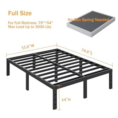 SHLAND Full Size Bed Frame, 14 Inch Heavy Duty Metal Platform Bed Frame No Box Spring Needed, Storage Space, No Noise, Easy Assembly - Image 3