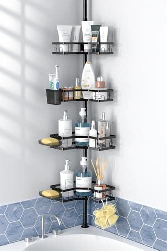 Aitatty Corner Shower Caddy Tension Pole: 4tier adjustable Rustproof Bathroom Organizer Shelves - Bathtub shampoo rack 43.5-120 inch - Image 1