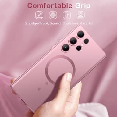 Amzfield Magnetic for Samsung Galaxy S24 Ultra Case for Women Men Girls [Compatible with MagSafe] [Camera Lens Protector] Matte Cute Slim Soft Silicone Bumper Shockproof Metallic Phone Case, Pink - Image 8