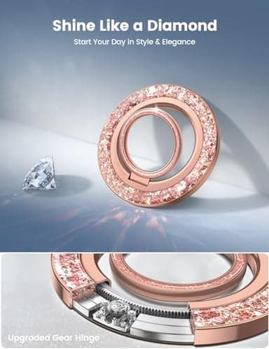 Lamicall Magnetic Twinkle Ring for MagSafe Grip - Stylish Glitter for Mother, Magnet Phone Ring Finger Holder Stand, Upgrade Gear Hinge Mag Safe Accessories for iPhone 16 15 Pro Max, Rose Gold - Image 4