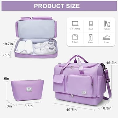 Weekender Bag for Women with Shoe Compartment, Gym Tote Bag, Waterproof Travel Duffle Bag Carry On Bag with Toiletry Bag - Image 2