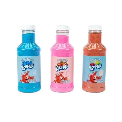 Nostalgia Kool-Aid Cotton Candy Variety Kit – 3 Flossing Sugar Flavors (Blue Raspberry, Strawberry, Tropical Punch) – 7-oz Bottles – Compatible with Cotton Candy Makers – Party Supplies - Image 1
