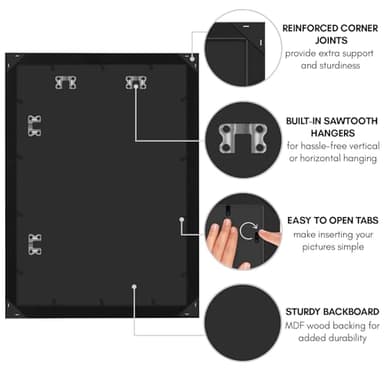 Americanflat 19x27 Poster Frame with Polished Plexiglass - Black Picture Frame - Wide Photo Frames Made of Engineered Wood for Vertical or Horizontal Wall Display - Epic Collection - Black - Image 6