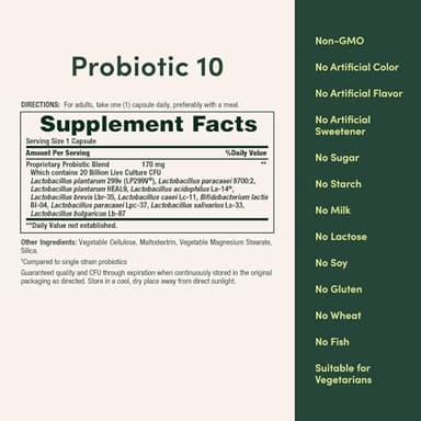 Nature's Bounty Probiotic 10 Daily Probiotic Supplement for Digestive, Immune, and Upper Respiratory Support, Ultra Strength, 30 Capsules 1 Pack - Image 6