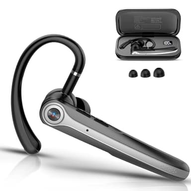 Bluetooth Headset, Wireless Bluetooth Earpiece with ENC Noise Canceling Mic, 120Hrs Talk Single-Ear Headphones, LED Display, IP7 Waterproof Hand-Free Earphone for Business/Trucker/Driver, Black - Image 1