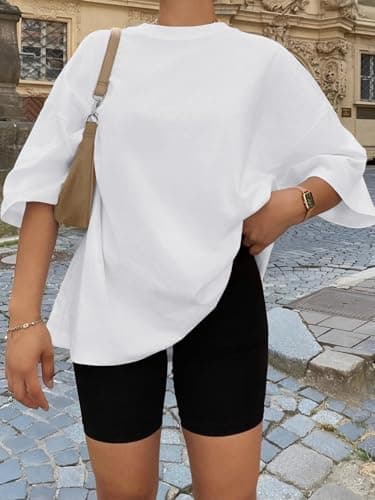 Trendy Queen Womens Oversized Summer T Shirts Fashion Workout Plus Size Tops Short Sleeve Beach Vacation Gym Clothes 2025 White S - Image 5