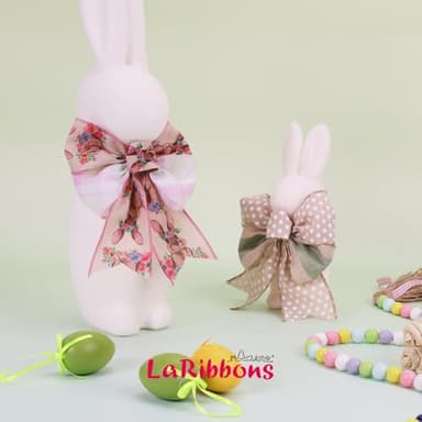 LaRibbons Easter Ribbon Wired 4 Rolls 2.5 Inch x 24 Yards TTL, Floral and Bunny Easter Ribbon with Plaid and Polka Dot for Crafts Spring Wreath Gift Wrapping Bow Decoration - Image 3