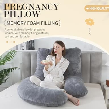 WhatsBedding Pregnancy Pillows for Sleeping, J Shaped Full Body Maternity Pillow for Adults, Memory Foam Filling Support for Back, Legs, Belly, HIPS for Pregnant Women (Gray) - Image 4