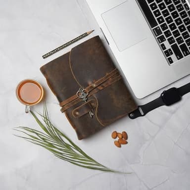 LEATHER VILLAGE Vintage Leather Journal – 200 Handmade Vintage Deckle Edge Paper – Leather bound Journal For Women Men – Vintage Key Closure - Book of Shadows - Cappuccino Brown - 13X8 inches - Image 4